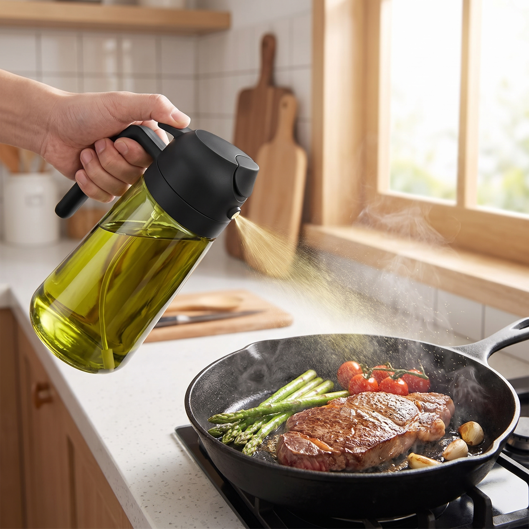 Easy-Pour Dark Glass Oil Sprayer - 2-in-1 Spray & Pour Olive Oil Dispenser
