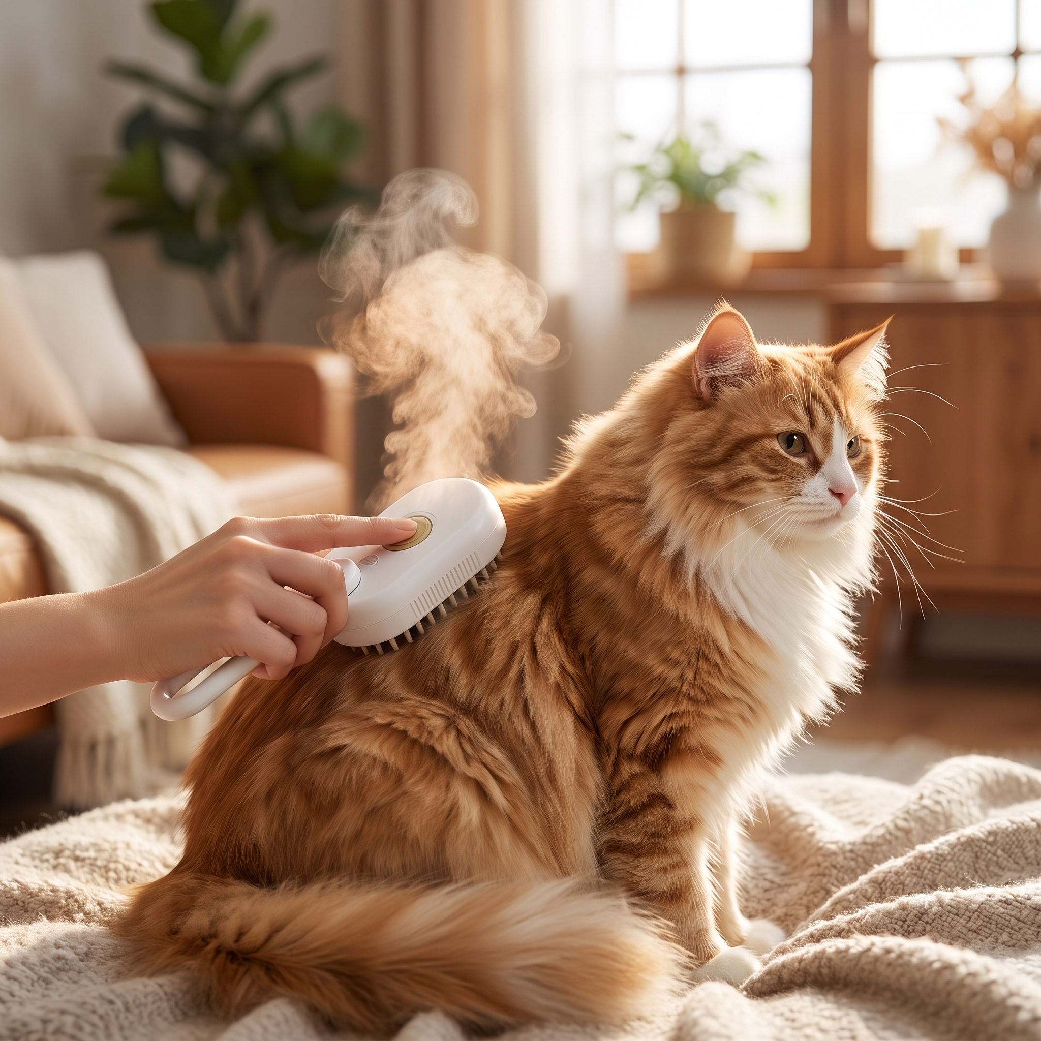 Pet Grooming Steam Brush - Self-Cleaning Massage Brush for Cats & Dogs