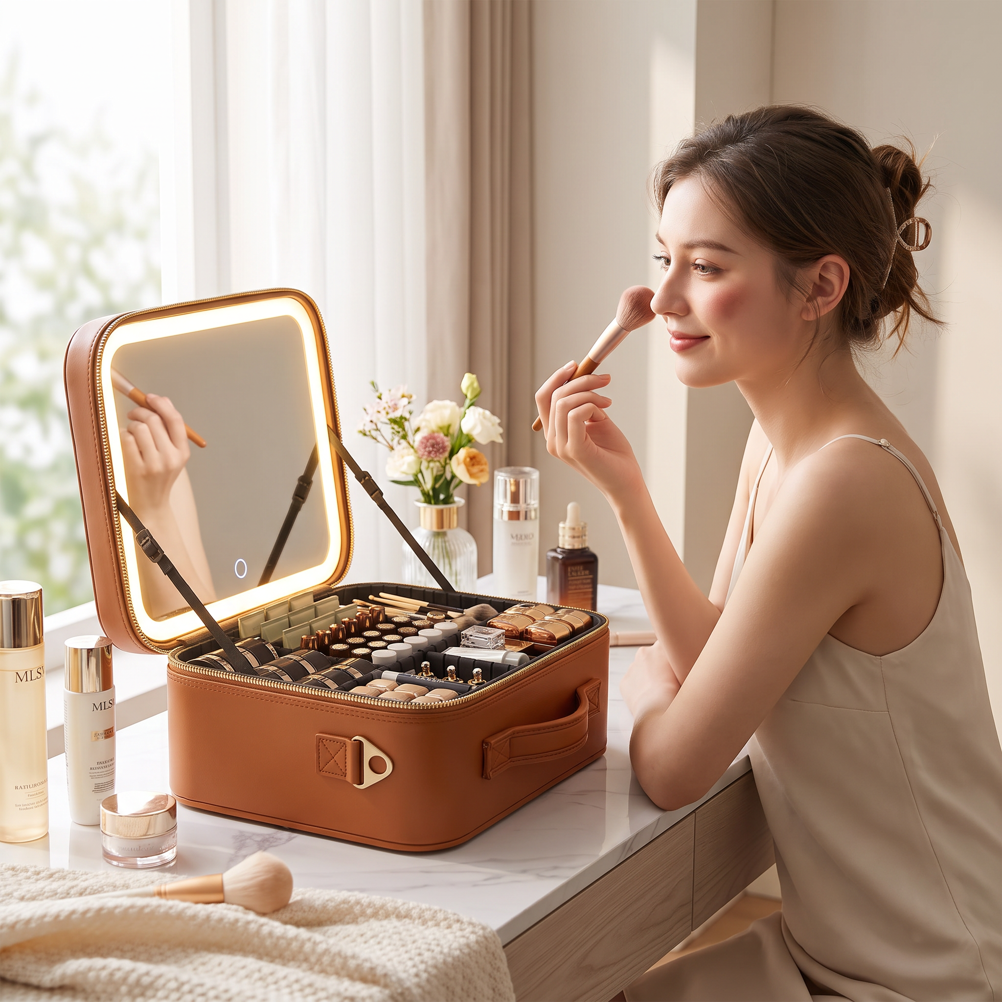 Glam On-The-Go Mirror Case - Lighted Travel Makeup Organizer with LED Mirror