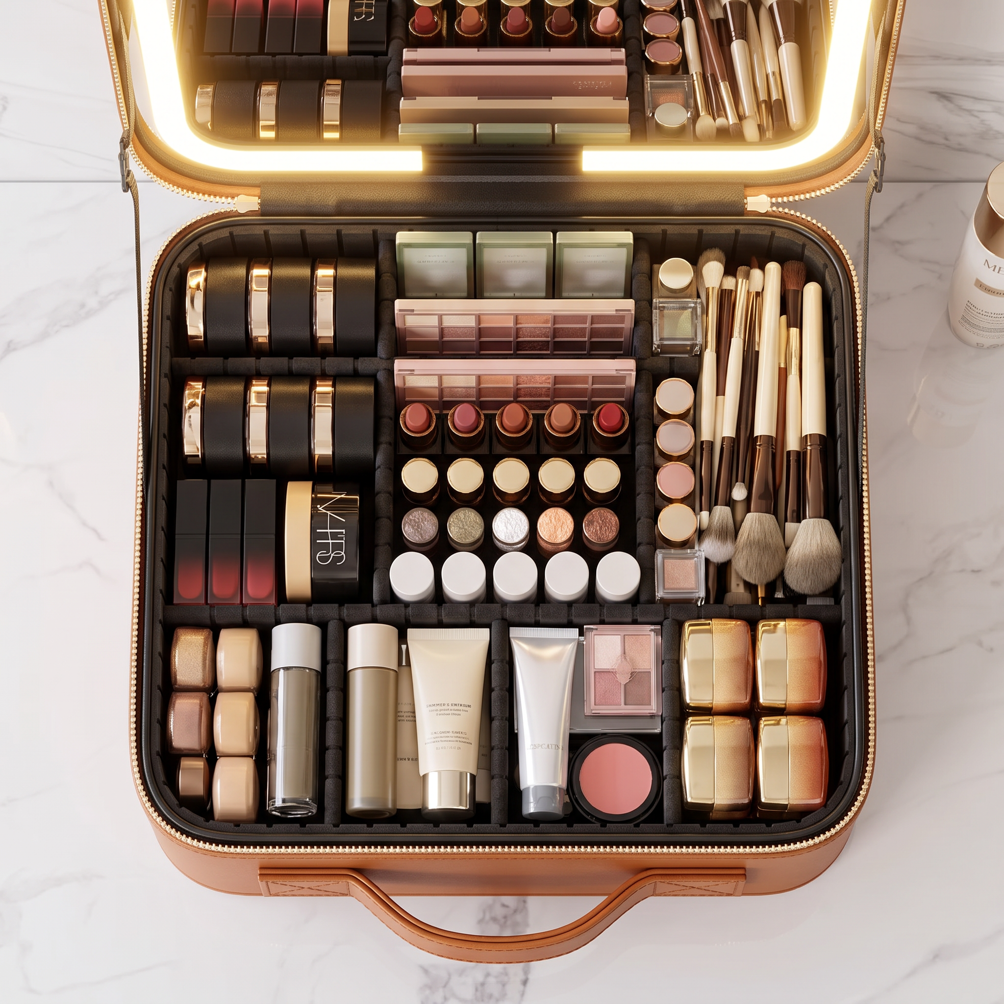 Glam On-The-Go Mirror Case - Lighted Travel Makeup Organizer with LED Mirror