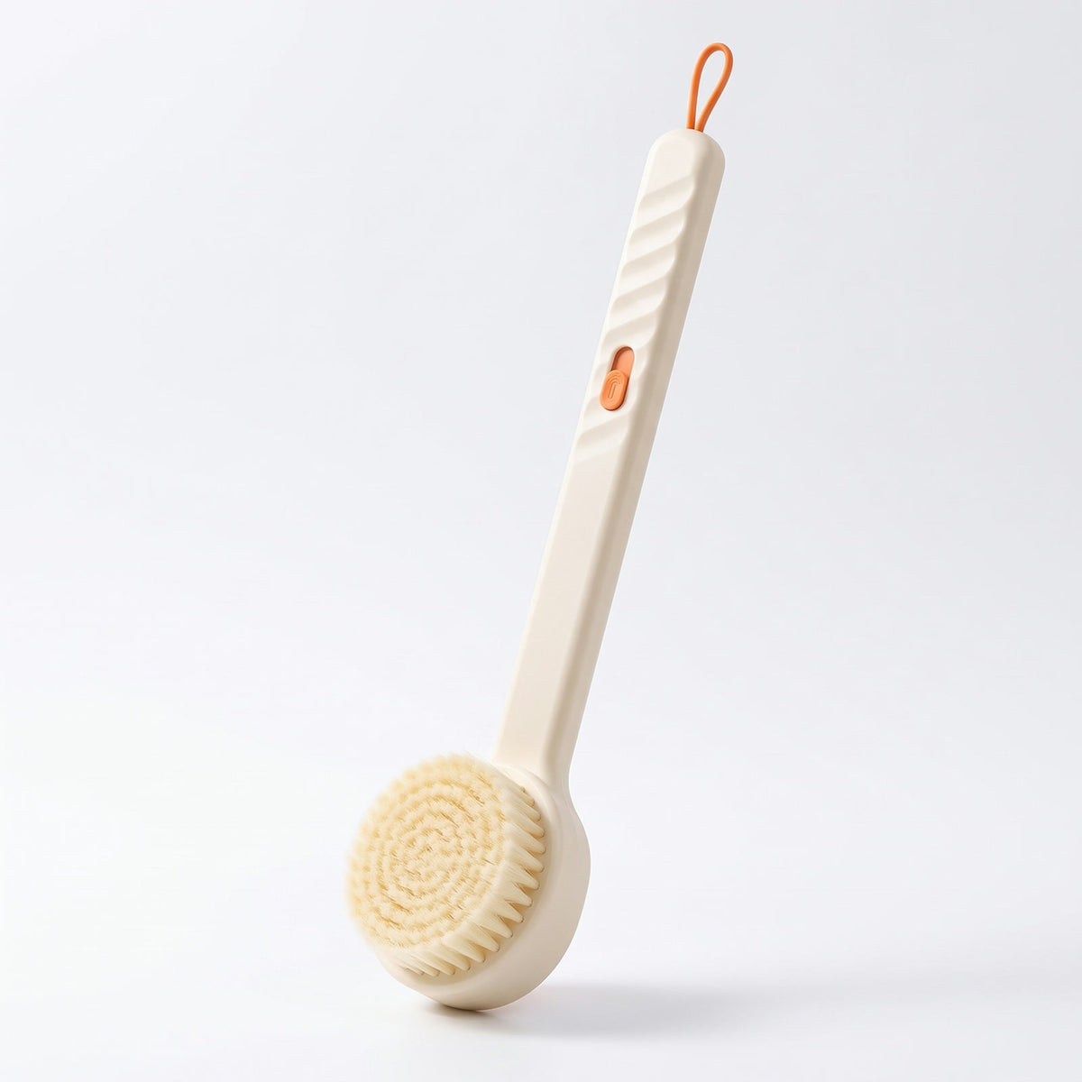 Lather Reach Back Brush in Cream White on a white background