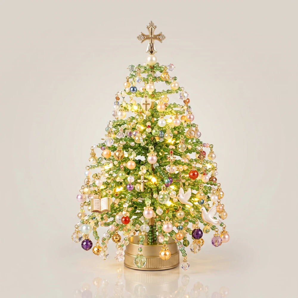 Faith & Cross style beaded tree with pearl beads and cross topper