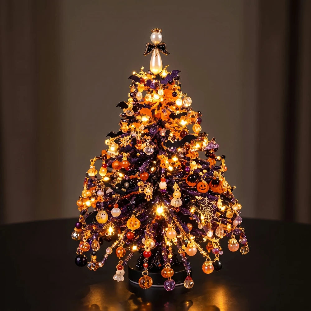 Halloween Glow style beaded tree in orange, purple and black