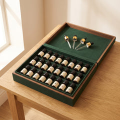 Essential Oil Set: thirty-five 5 ml amber glass bottles of single-note essential oils in a gift box with four glass droppers