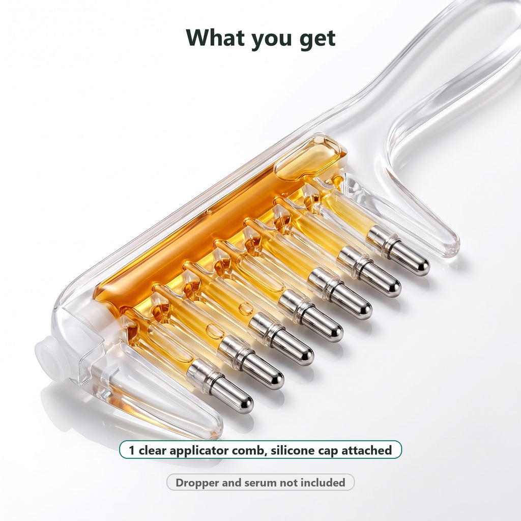 What you get: one Scalp Serum Applicator Comb with its silicone cap, dropper and serum not included