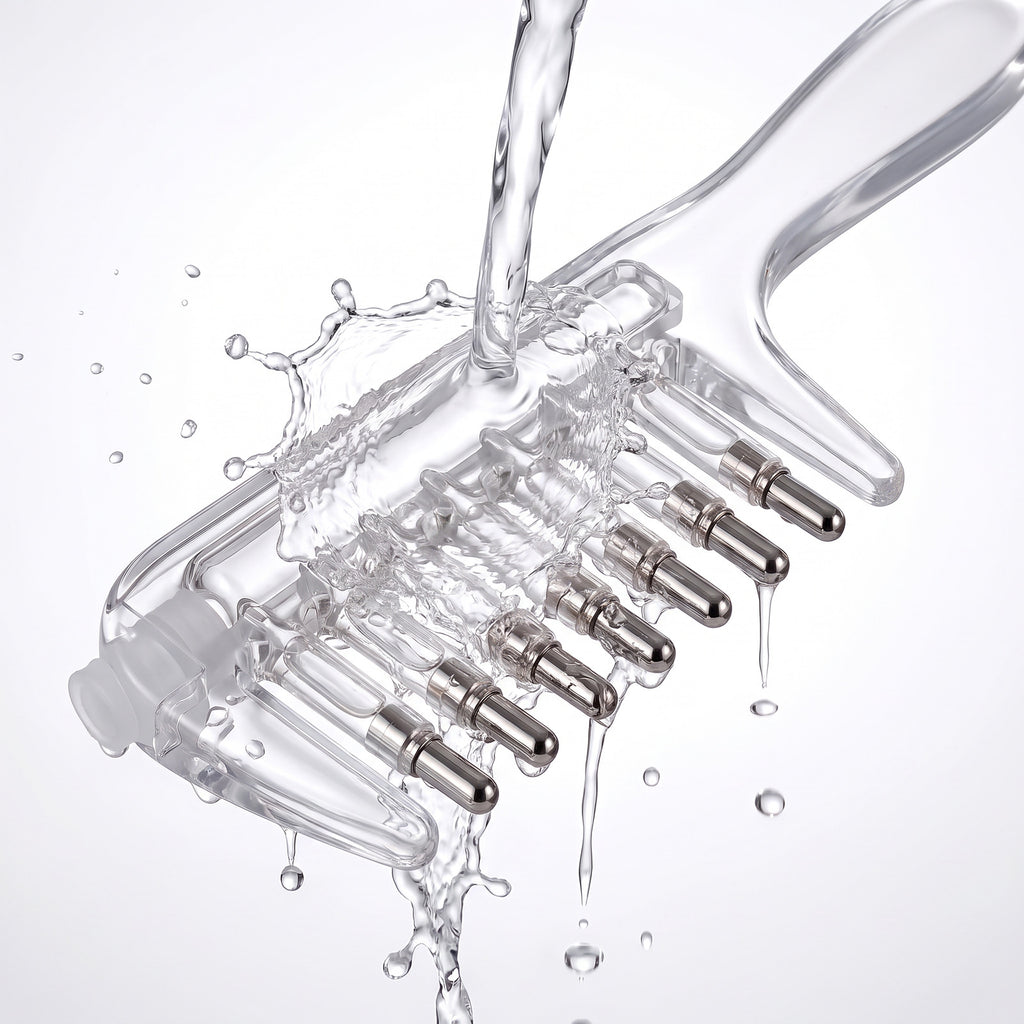 Scalp Serum Applicator Comb teeth under running water, rinsing clean