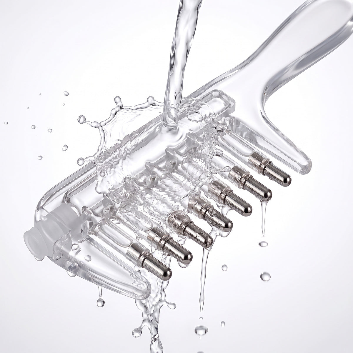 Scalp Serum Applicator Comb teeth under running water, rinsing clean