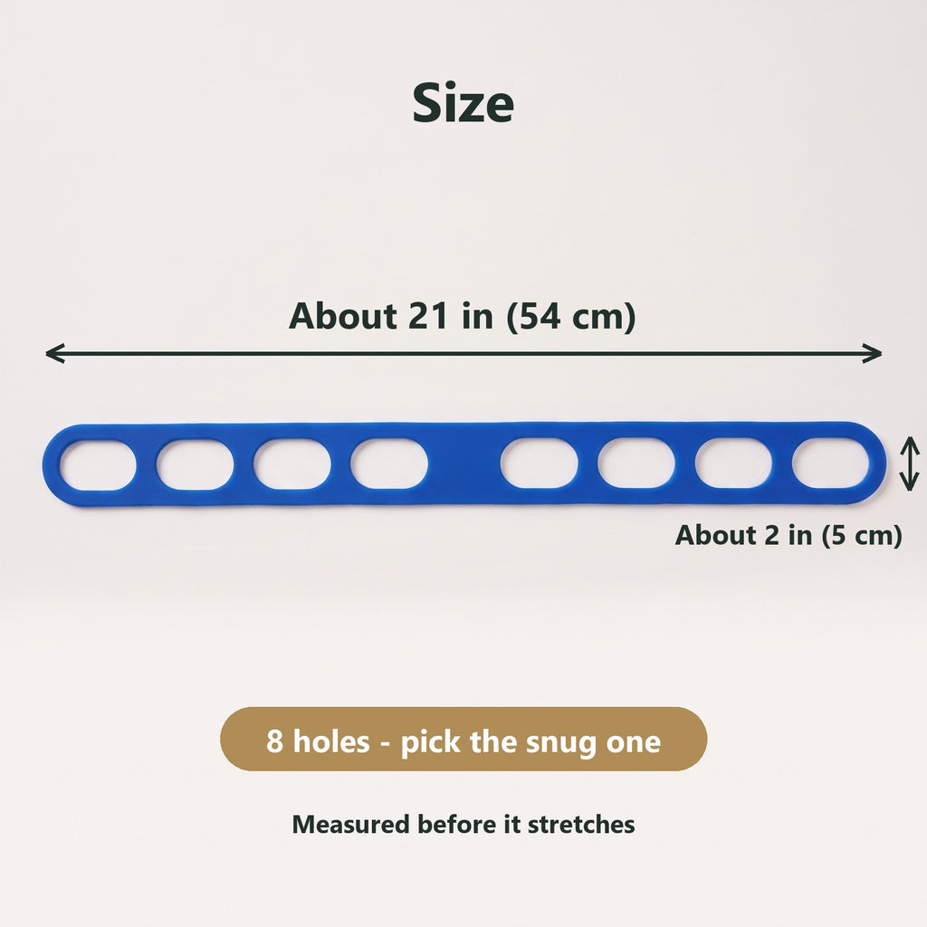 Size of the lid strap: about 21 in long and 2 in wide, with 8 oval holes