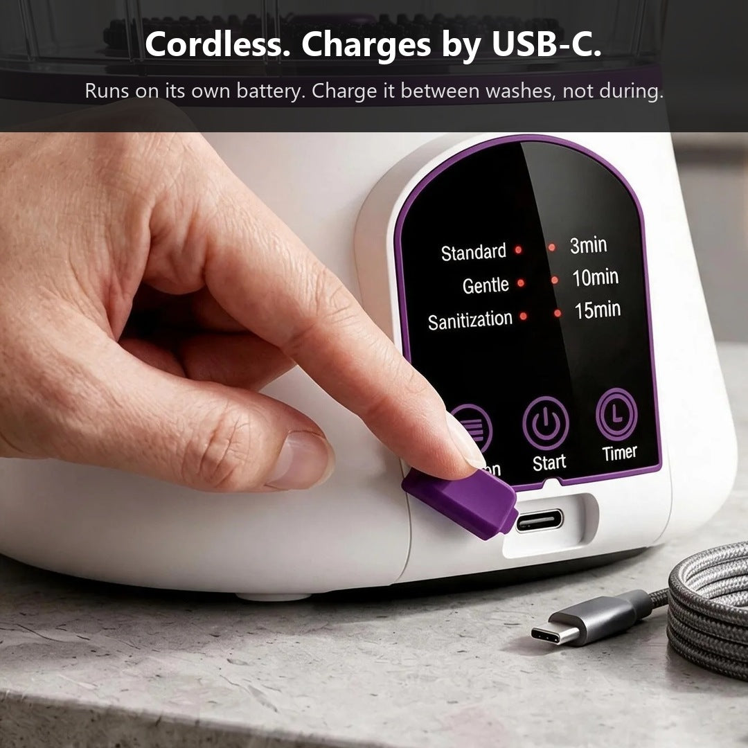 Vortex Produce Washer charging by USB-C cable, cordless use on the counter